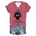 thumbnail image 4 of Trendfront Womens Funny Cat Graphic Tee Fashion V-Neck Short Sleeve Tops Summer T-Shirts Casual Slogan Print Weekend Relaxed Pullover Shirt, 4 of 4