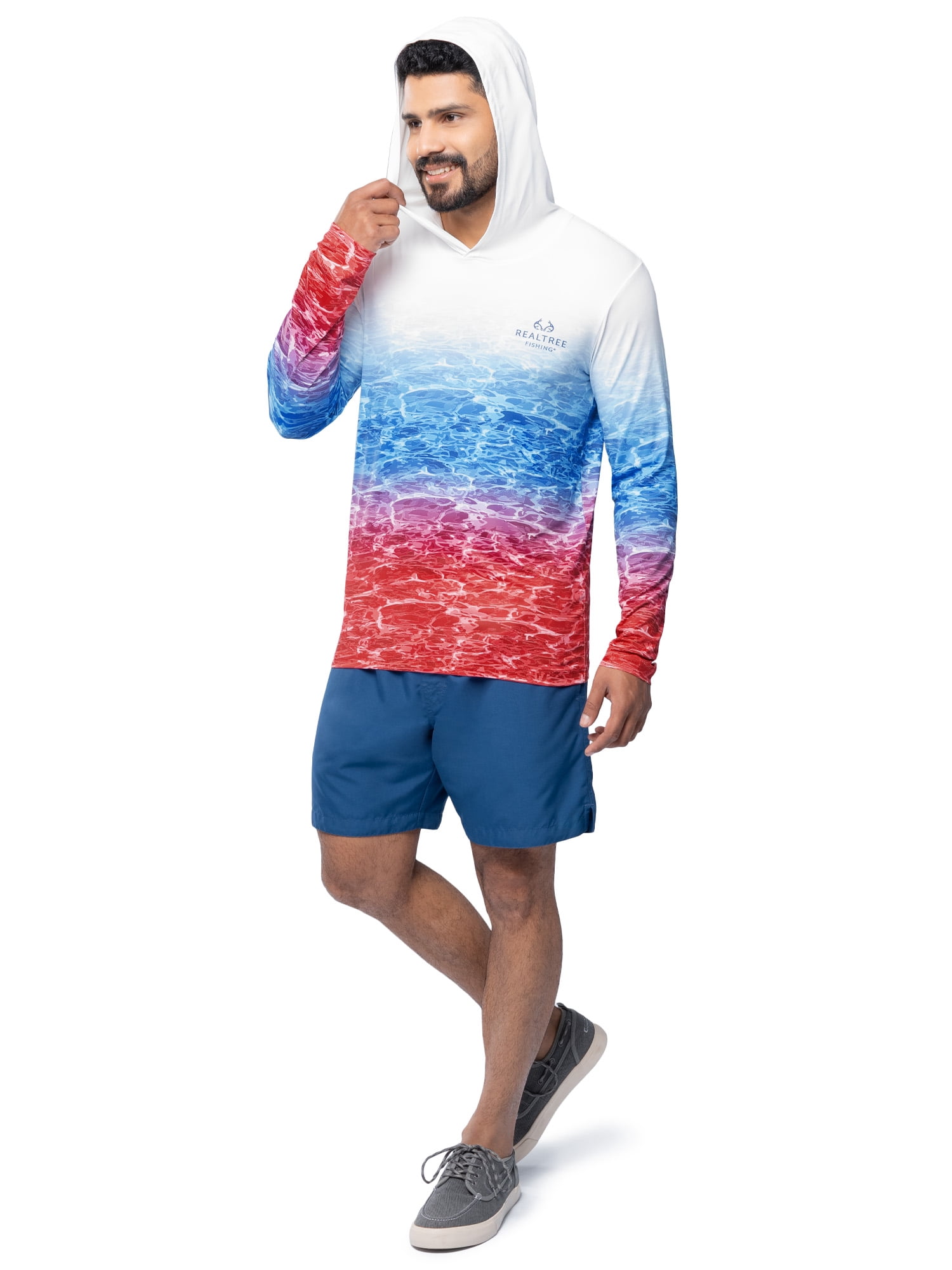Realtree Men's Fishing Flex Americana UPF30 Long Sleeve Performance Hooded Shirt, Size S-3XL