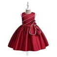 thumbnail image 2 of Robes Adolescentes Sans Manches Couleur Unie Nœud Volants Soirée Mariage Robe de Demoiselle d'Honneur Rouge 5-6 Ans, 2 of 4