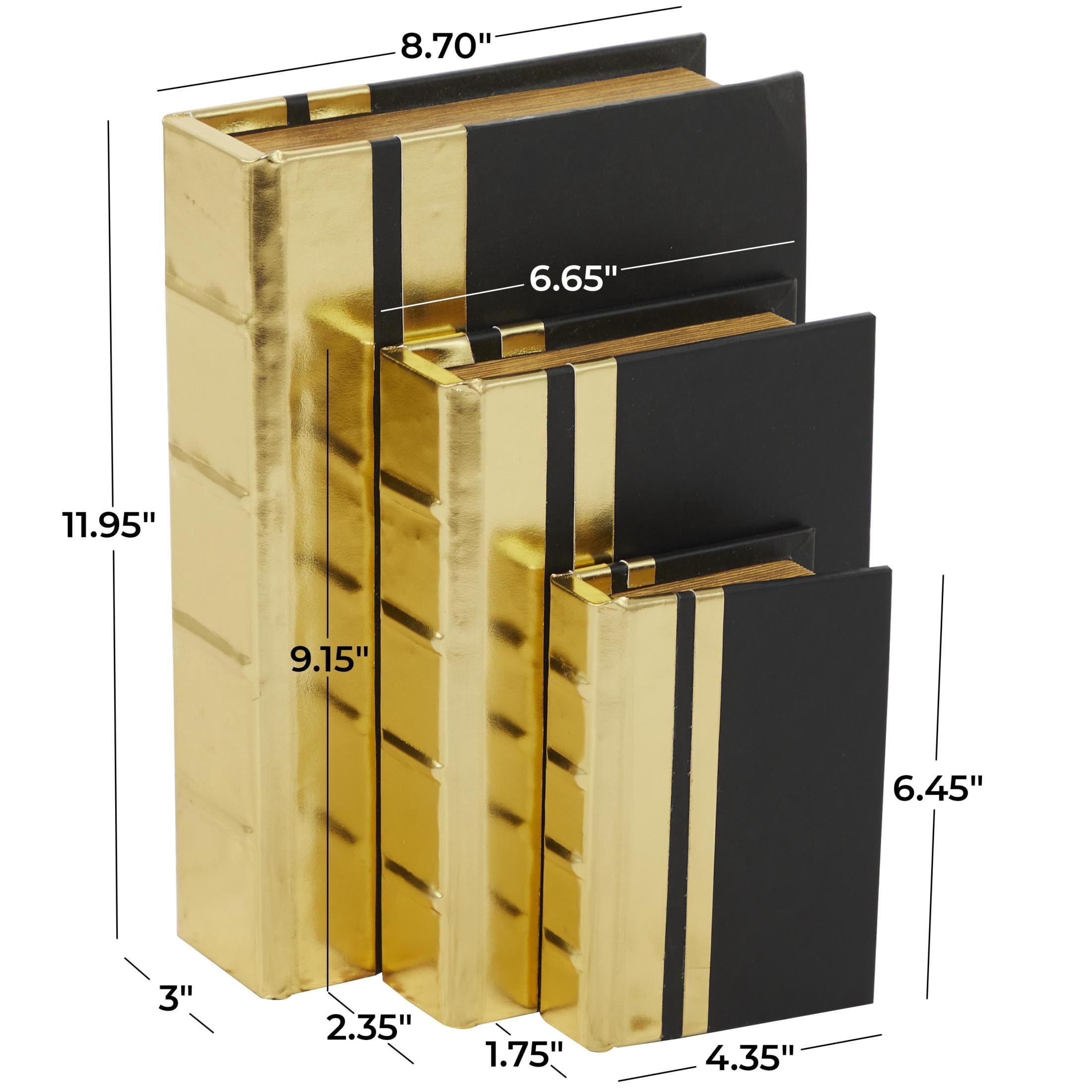 CosmoLiving by Cosmopolitan Metallic Faux Book Storage Gold Faux Leather Decorative Box, 3 Count