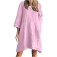thumbnail image 2 of Liquidation d'Été 2025! Robe Grande Taille pour Femmes, Liquidation de Robe d'Été pour Femmes, Robe Décontractée à Manches 3/4 Col Rond Imitation Coton et Lin Couleur Unie avec Poches, 2 of 5