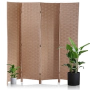 CL.HPAHKL 4 Panels Room Divider and Folding Privacy Screen, 6 ft Tall Wood Mesh Hand-Woven Design Wall Divider, Partition Room Dividers for Home Office Restaurant Bedroom