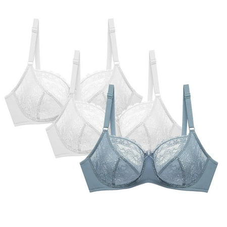 USSUMA 3pcs Women s Solid Color Lace Steel Ring Oversized Gathering Underwear Daily Bra Bras for Women Seamless Bra Plunge T Shirt Bra Softly Padded with