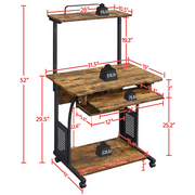 Alden Design 3 Tiers Wooden Computer Desk with Printer Shelf, Rustic Brown