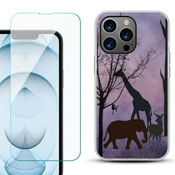 Slim-Fit Gel TPU Phone Case for iPhone 13 Pro Max, with Tempered Glass Screen Protector, by OneToughShield ® - Twilight Safari