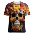 thumbnail image 5 of Colorful Flower Skull Womens Tops Women's Fashion Casual Short Sleeve Flower Print Round Neck Pullover Top Blouse, 5 of 6