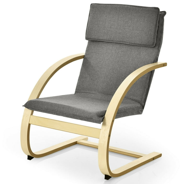 Gymax Modern Bentwood Lounge Chair Fabric Upholstered Accent