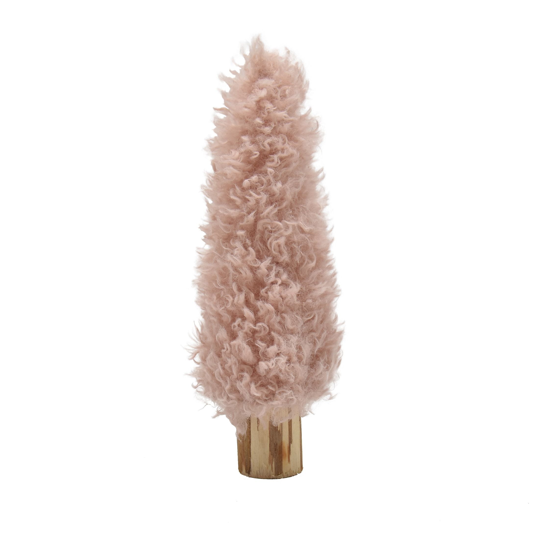 Holiday Time Christmas Pink Fur Fabric Tree with Pale Decoration