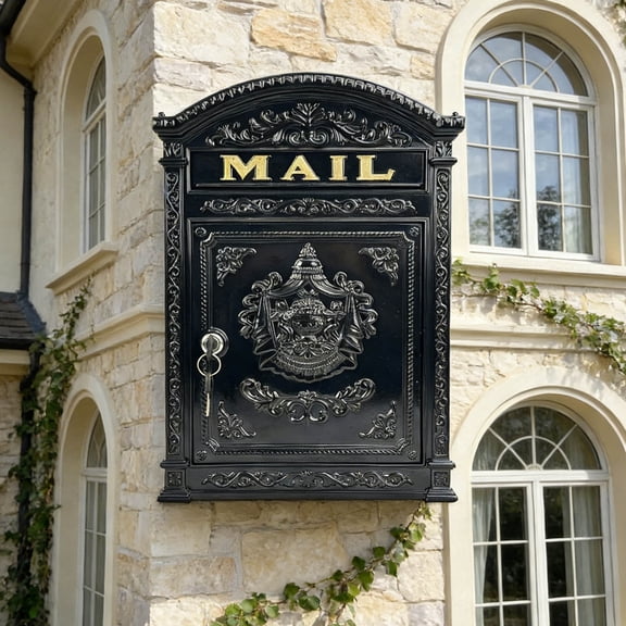 Vintage Mailboxes for Outside, Large Cast Aluminum Locking Mailbox, Weatherproof Metal Mail Boxes for House Outside, Decorative Mailbox Wall Mount for Home Outdoor