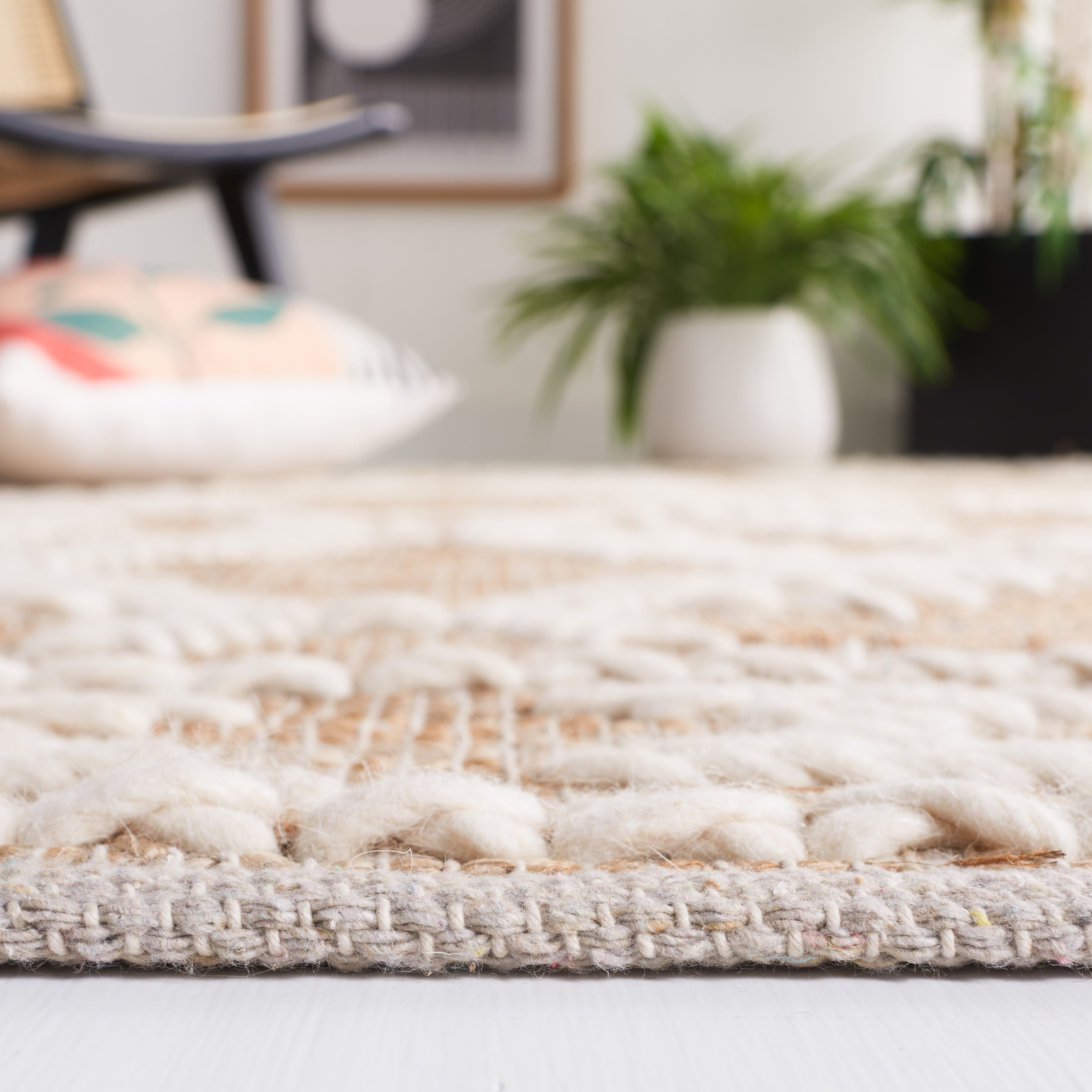 SAFAVIEH Natural Fiber Cleto Geometric Area Rug, Natural/Ivory, 6' x 6' Square