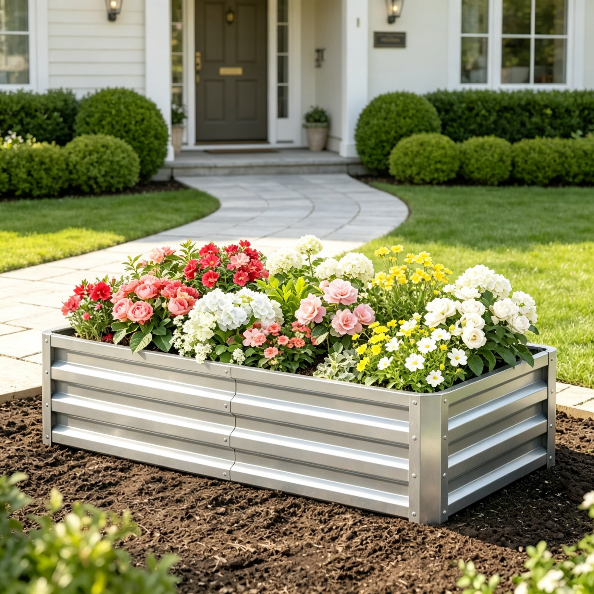 Galvanized Raised Garden Bed for Patio Herb Gardening, Sturdy Metal Planter Box, 4' x 2' x 1'