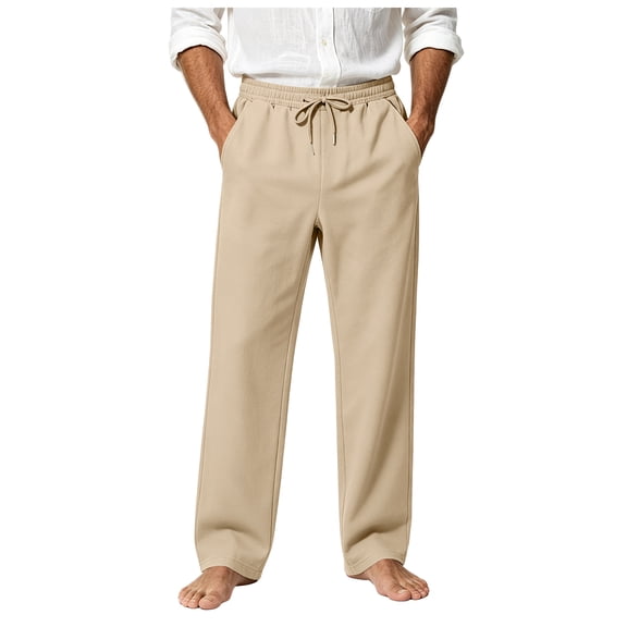 Akiihool Mens High Waisted Trousers Men's Straight Fit Flat Front Chino Pant Khaki,M