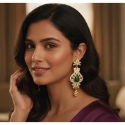 Sunsoul by Touchstone Indian Bollywood Desire Traditional Indian Peacock Motif Faceted Faux Emerald White Rhinestones Grand Designer Bridal Jewelry Chandelier Earrings In Gold Tone For Women.