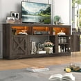 thumbnail image 3 of Farmhouse TV Stand for 70/75/80 Inch TV, 32”Tall Entertainment Center w/LED Light, Large Media Console Cabinet w/Barn Doors Adjustable Shelves for Living Room, Grey, 3 of 16