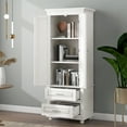 thumbnail image 3 of Tall Storage Cabinet, Storage Cabinet with 2 Drawers and 3 Tier Adjustable Shelves, Pantry Storage Cabinet for Bathroom, Dining Living Room, White, 3 of 9