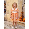thumbnail image 6 of RUINIXCW Toddler Baby Girl Halloween Dress Outfit Little Baby Girls Summer Fall Smocked Dress Clothes Funny Ghost Candy Corn Embroidery  Doll Collar Short Sleeve Gingham Plaid Dress, 6 of 9