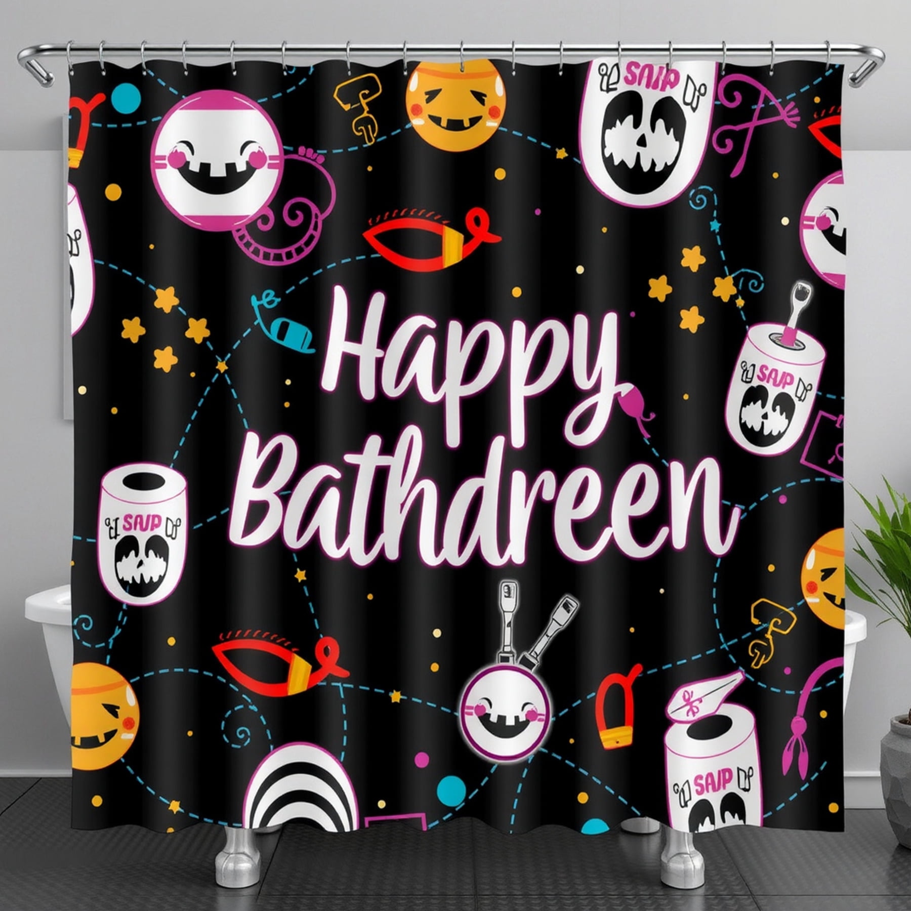 Rideau de Douche Halloween Fantaisiste - Design de Salle de Bain Joyeux avec Citrouilles et Rouleaux