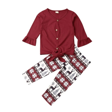 

Dewadbow Toddler Kids Baby Girl Xmas Cardigan Top T-shirt Long Pants Outfit