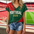 thumbnail image 2 of Multi-Pattern Portugal Graphic Women V-Neck Tee, Casual Breathable Short Sleeve Streetwear Shirt, 2 of 4