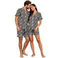 thumbnail image 3 of Couples Pajama Sets Matching Halloween 2 Piece Short Sleeve Button Down Pjs Soft Lightweight Sleepwear Lounge Set for Her Him Allover Seasonal Motif Print Light Gray 2XL, 3 of 5