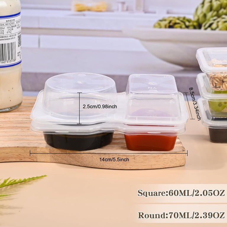 Boîtes à Snacks Compartimentées 20 Pièces - Récipient Double Compartiment 130 Ml, Transparent, étanche, Réutilisable, Pour Maison/pique-nique