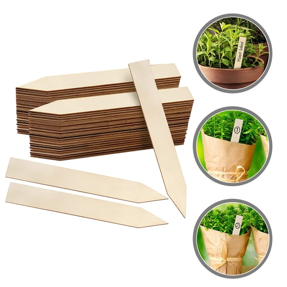 TABLZONE 30pcs Garden Label Stakes Ivory Wooden Rectangular for Gardening Accessories