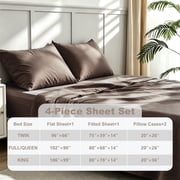 Jessy Home Bed Sheets Set 4 Piece Queen / Full Sheet Set بني رمادي Cotton Blend Fitted Sheet، Flat Sheet & 2 Pillowcases Bedding Set