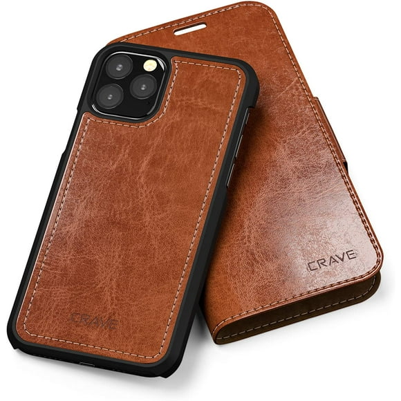 iPhone 11 Pro Leather Wallet Case, Crave Vegan Leather Guard Removable Case for Apple iPhone 11 Pro - Brown