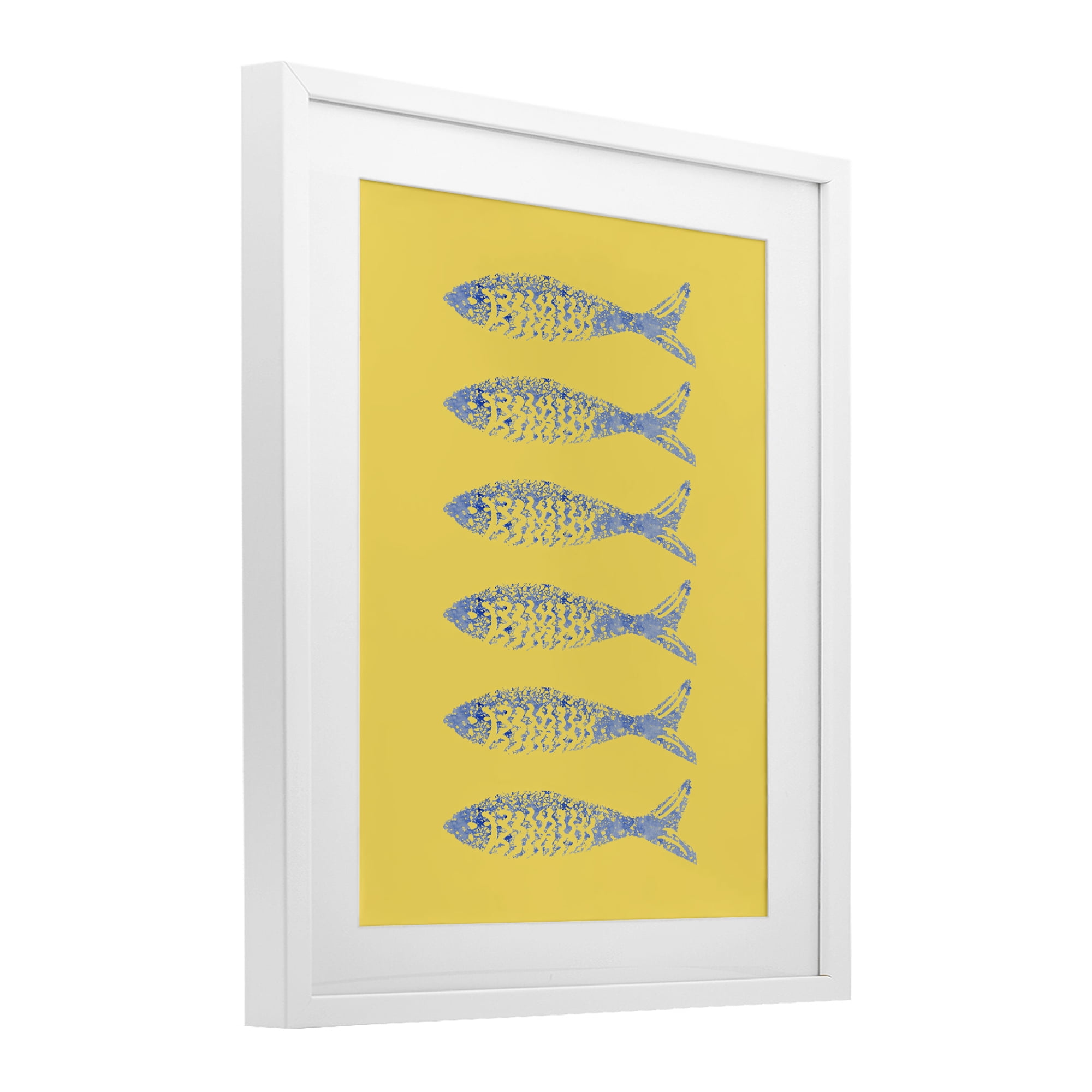 Stupell Industries Sardine Stamps on Yellow White Framed Print Under Glass, design by Julie DeRice