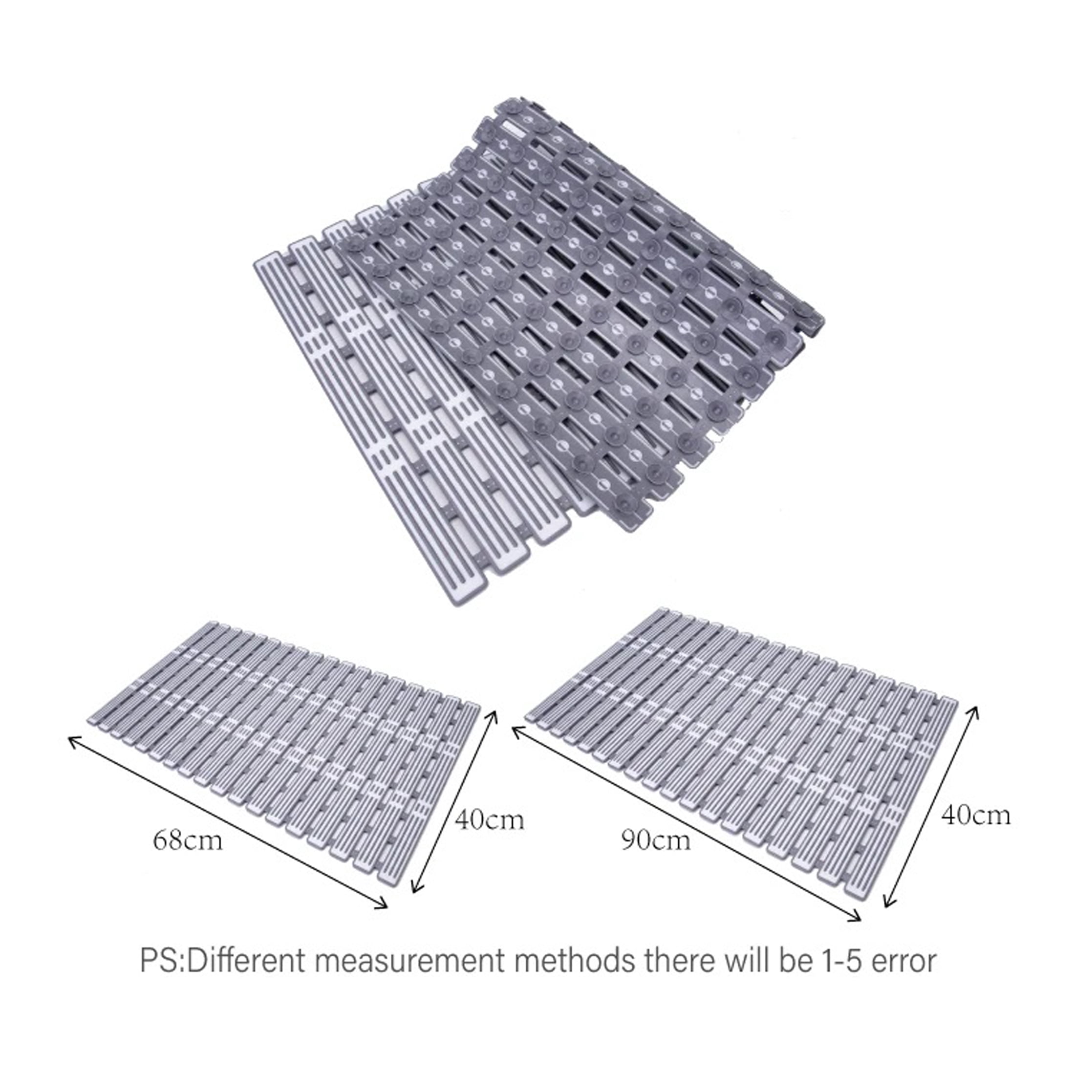Shower Mat Non Slip Bathtub Mat - 27 x 16 Inch TPE+PP Soft Anti Slip Bath Mat for Tub, Slatted Shower Floor Mat with Powerful Suction Cups and Drain Holes, Easy to Cut, Machine Washable, Grey