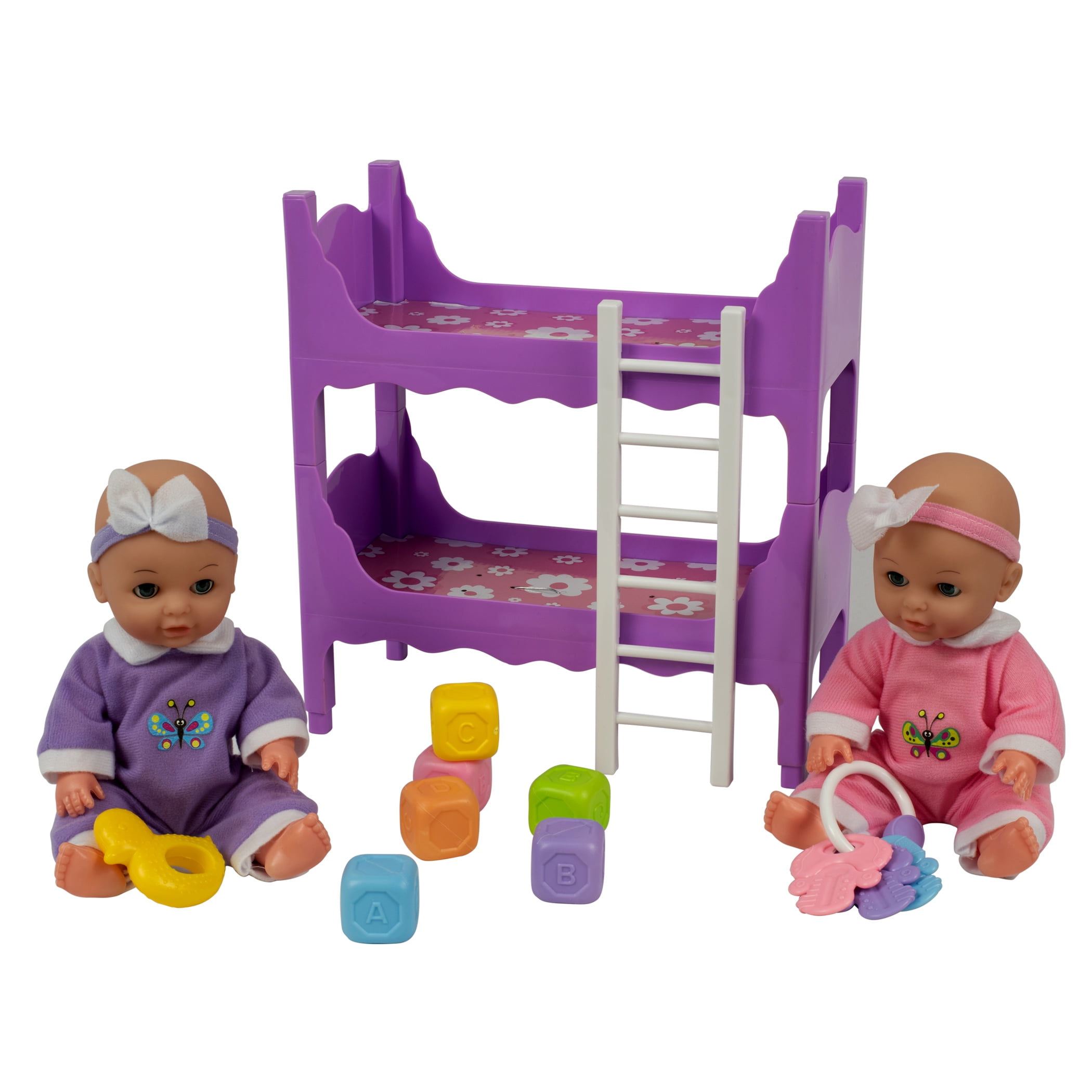 Girls 16-piece TWIN 8" BABY DOLL SET Bunk Beds Bedding Potty Chair Ride-on Toy 