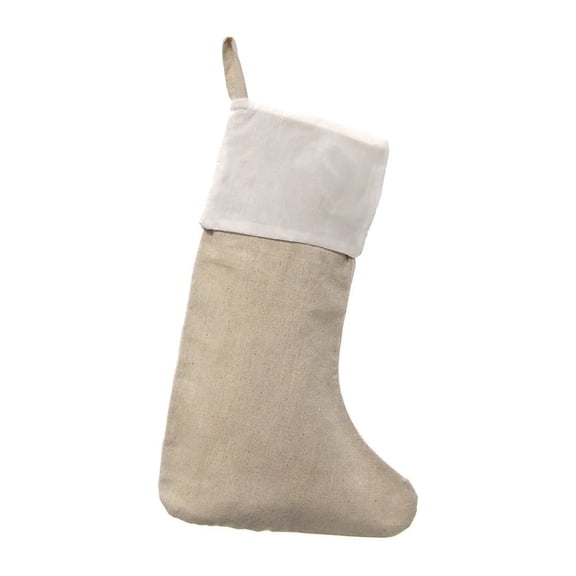 Natural Linen Lined Christmas Stocking, White Cuff, 16-Inch