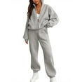 thumbnail image 3 of Women'S 2 Piece Outfits Casual Lapel Zip Sweatshirts and Wide Leg Pants Tracksuit Sets Light Gray XL, 3 of 8