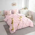 thumbnail image 3 of Manfei Pink Marble 7-Piece Twin Bedding Sets,Watercolor Art Bedding Comforter Set,Stone Patter Breathable Sheet Sets,Ultra Soft Teenager Bedroom Decor,Reversible, 3 of 7
