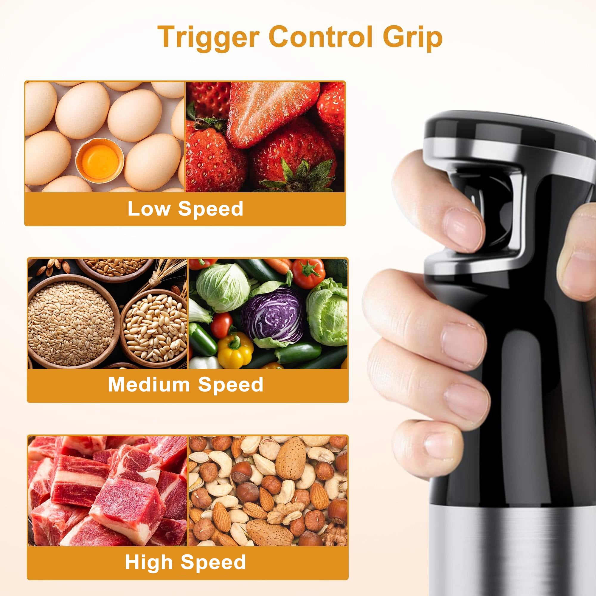 MULISOFT Immersion Blender Handheld, 1100W 5-in-1 Hand Blender with Variable Speed Design for Baby Food, Soup, Smoothies & Baking, Easy to Clean