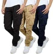 3-Pack Men's Flex-Stretch Cotton Cargo Pants, 31-Inch Inseam - Comfortable and Durable