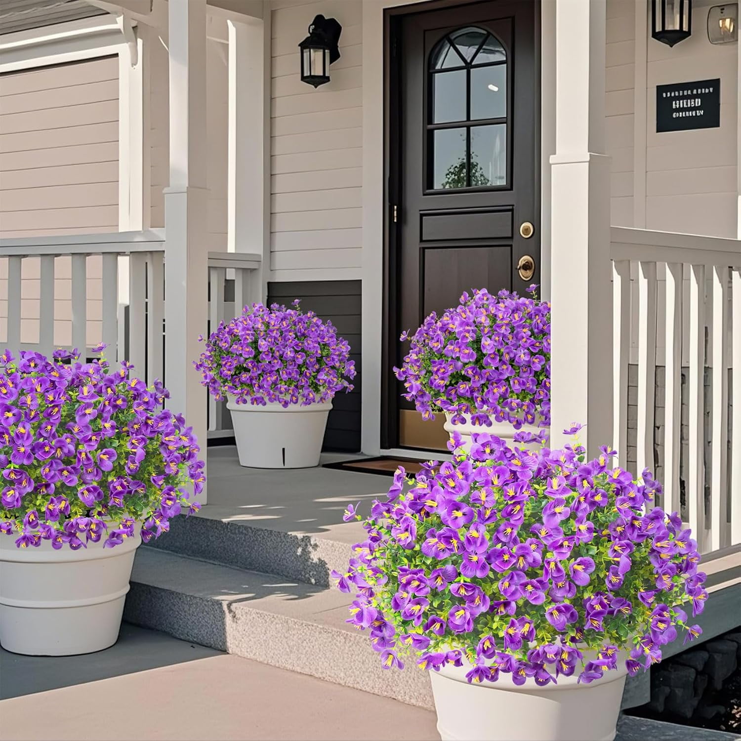 XEAZON Artificial Pansy Flowers, 12 Bundles Fake Silk Pansies Flowers, UV Resistant Silk Faux Plants for Outside Planter Window Box Front Door Porch Yard Home Party Decoration (Purple)