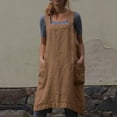 thumbnail image 4 of Pinafore Apron Cross Back Apron with Pockets Cotton Linen Apron Dress Plus Size-khaki, 4 of 5