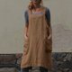thumbnail image 4 of Delantal tipo pechera con espalda cruzada y bolsillos, de lino y algodón, talla grande, 4 of 5