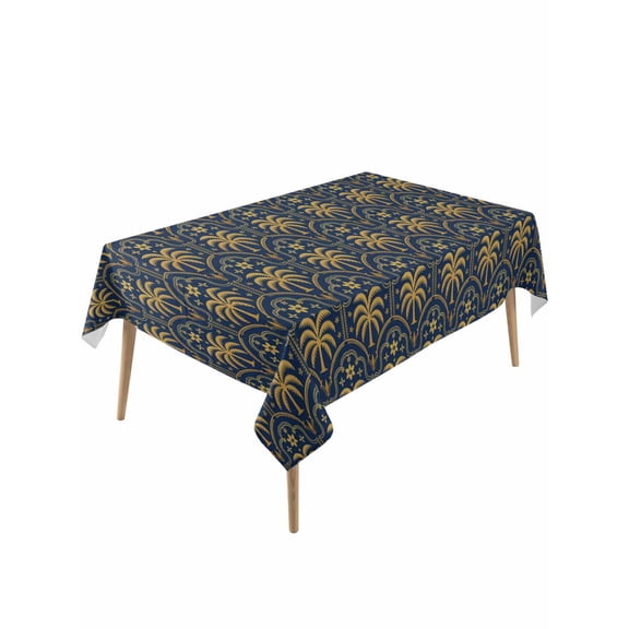 Yellow Palm Trees Table Cloth, Waterproof Tablecloth for Rectangle Tables, Summer Tropical Coconut Trees Vintage Reusable Washable Fabric Table Cover for Restaurant Kitchen Dining Tables 54"x108"