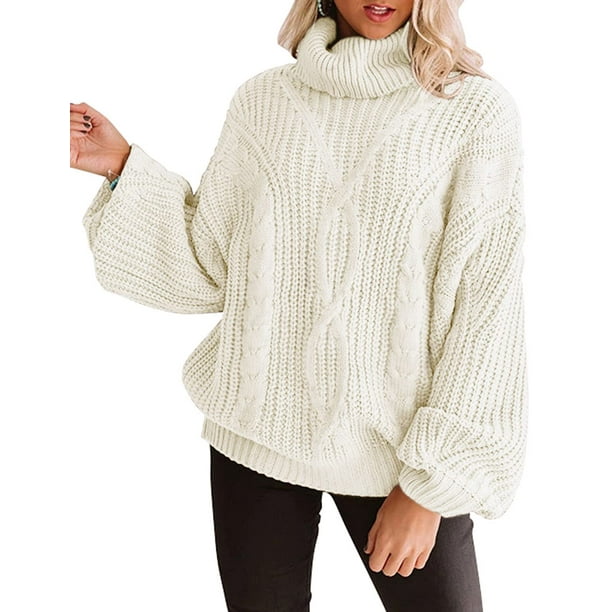 Fantaslook Turtleneck Sweater Women Chunky Cable Knit Oversized ...