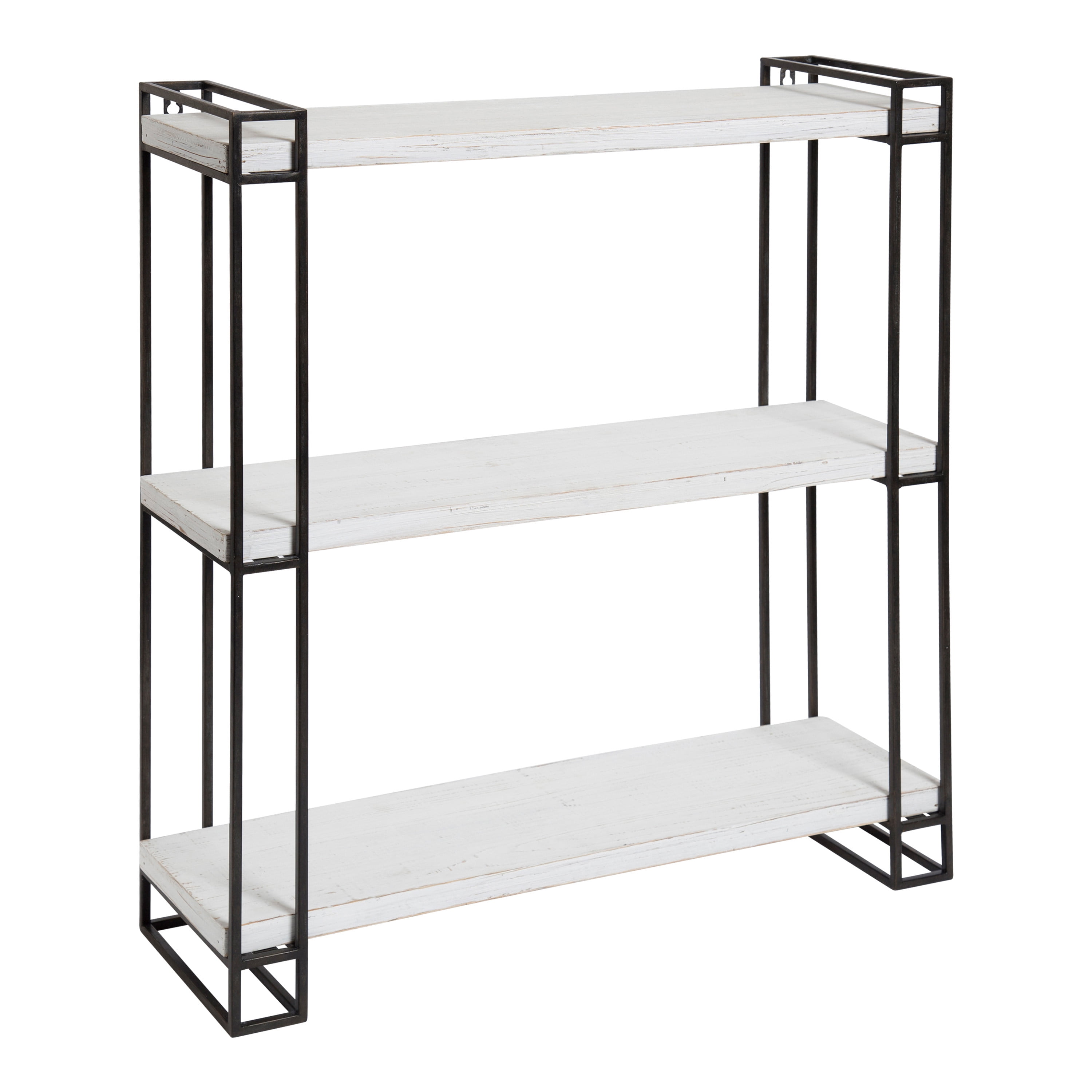 Set 2 Modern White Geometric Metal Wire Retro Wood Effect Shelf Shelves 