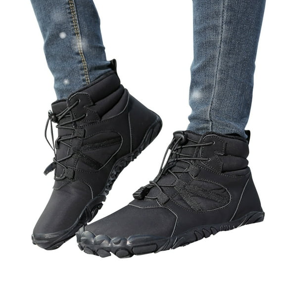 Mepaouo Men's Barefoot Snow Boots High Top Waterproof Walking Hiking Fleece Lined Ankle Booties(Black,7)