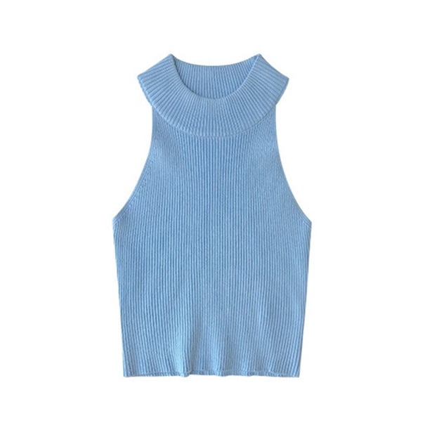 Minnieouse Chaleco Casual moda femenina sólido sin mangas Sexy chalecos transpirable alta elasticidad camiseta sin mangas ropa mujer Prendas para la parte del cuerpo Azul