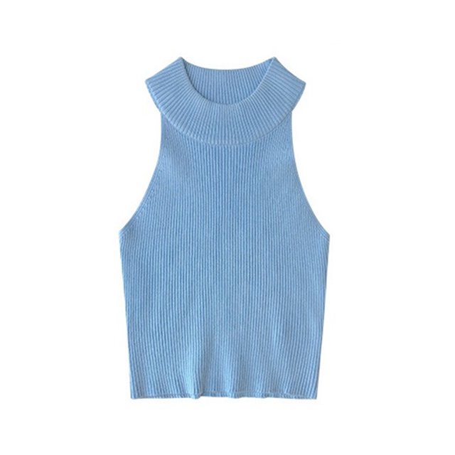 Jumpingount Chaleco Casual moda femenina sólido sin mangas Sexy chalecos transpirable alta elasticidad camiseta sin mangas ropa mujer Prendas para la parte del cuerpo Azul Jumpingount AP017527-05