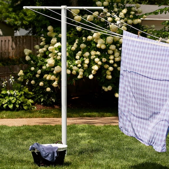 Mega Outdoor Clothesline Single T-Post, White - 86 Inch Tall Galvanized Steel