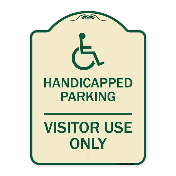 SignMission Designer Series Sign - Reserved Parking Sign Handicapped Parking Visitor Use Only with Graphic | Tan & Green 18" x 24" Heavy-Gauge Aluminum Architectural Sign | Made in the