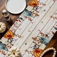 thumbnail image 6 of Fall Table Runner Thanksgiving Orange Blue Pumpkin Table Runners Berry Eucalyptus Leaf Wood Cotton Linen Dresser Scarf Kitchen Dining Table Decor for Fall Holiday Party Decor 13x72 Inch, 6 of 9
