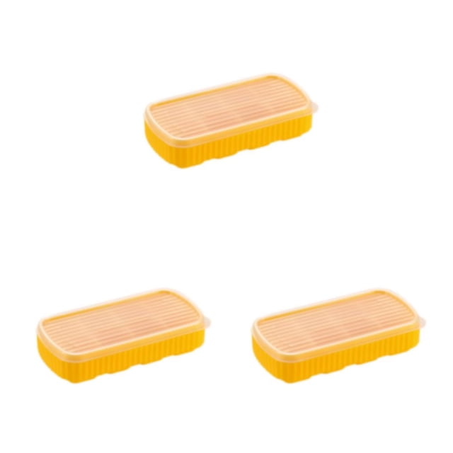 Redempat PP TPE Ice-cube Tray Flexible Solid Color Replacement 8 Grid Home Bar Mold Tool Accessories with Dustproof Lid Yellow 3Set