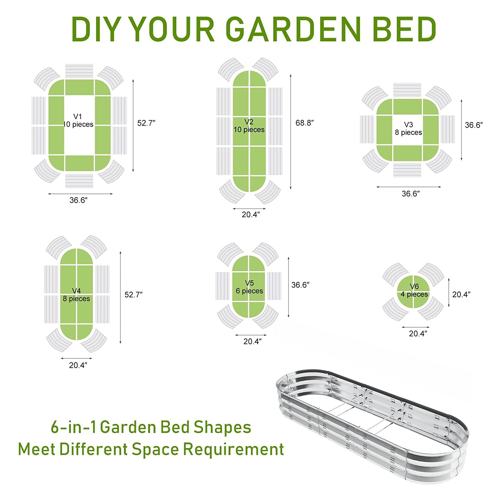 Nana Guard Raised Garden Bed Galvanized Metal Planter Box, 67"D x 20"W x10"H, 7 Cu. ft. Silver